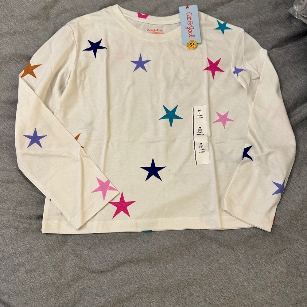Cat Jack Kids Long Sleeve White Star Print T Shirt Size‎ M 8